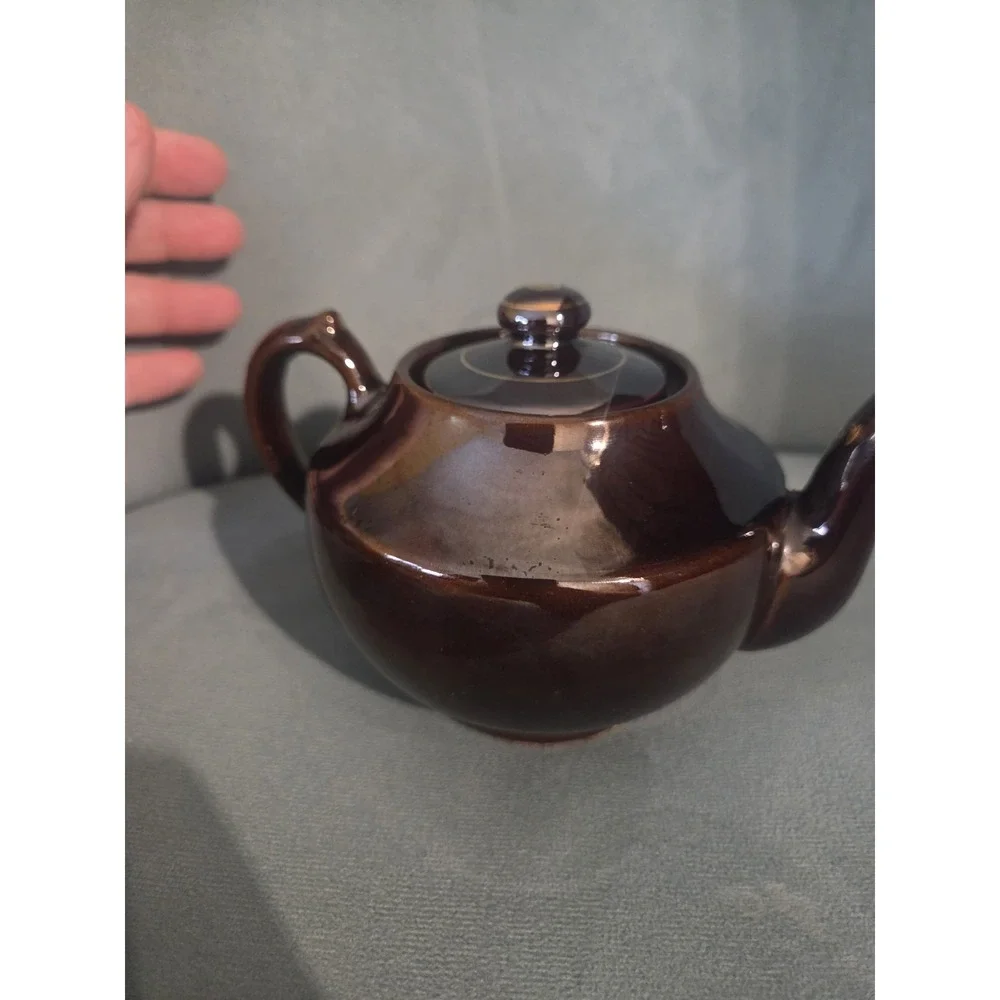 Vtg Brown Betty Redware Teapot Moriage Enamel Hand Painted Japan Set Of 4